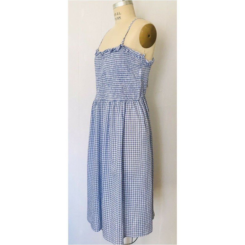 HOST PICK ❤️ H&M BLUE WHITE SMOCKED GINGHAM COTTON DRESS 18 NWT - Picture 4 of 13